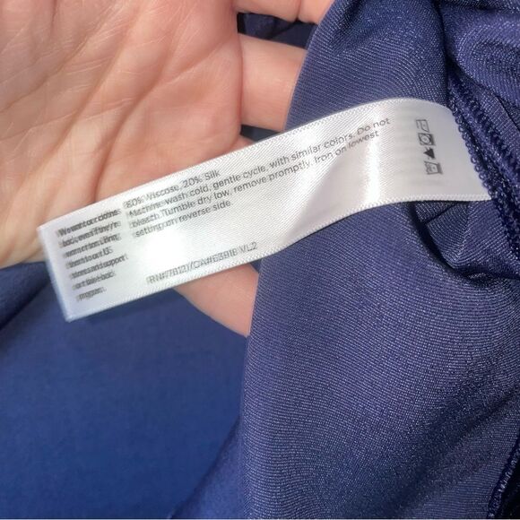 Eileen Fisher Size M Navy Blue Velvet Top Silk Long Sleeve Whimsical Minimalist - Picture 6 of 9